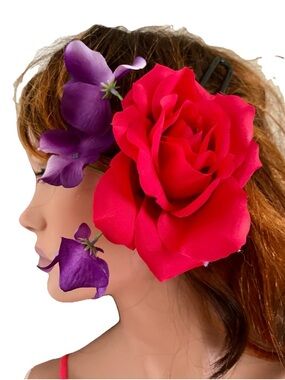 Large Rose and Hydrangea FLORAL Hair CLIP Pinup VLV Rockabilly Style